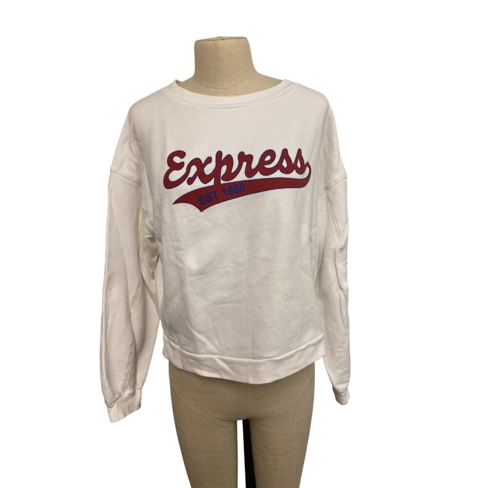 Express One Eleven Womens Crewneck Sweatshirt S White Red Logo